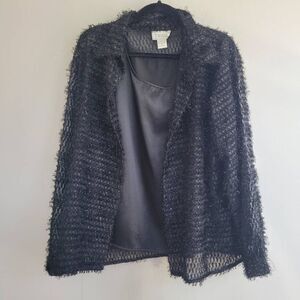 Vintage 90s black textured sheer button up blouse tank combo‎ goth